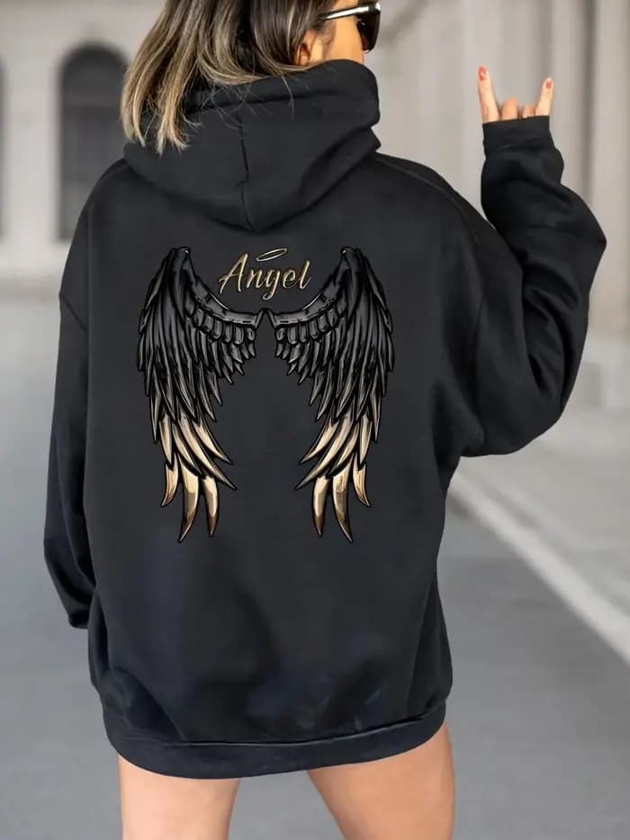 Sweat à capuche décontracté pour femmes avec ailes d'ange