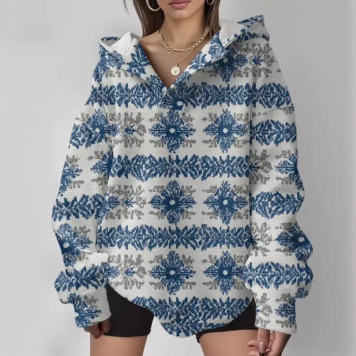 Sweat à capuche Boho maximaliste pour femme, rétro, coupe ample, col en v, avec luxueux totem floral rouge et doré, pull à la mode d'hiver