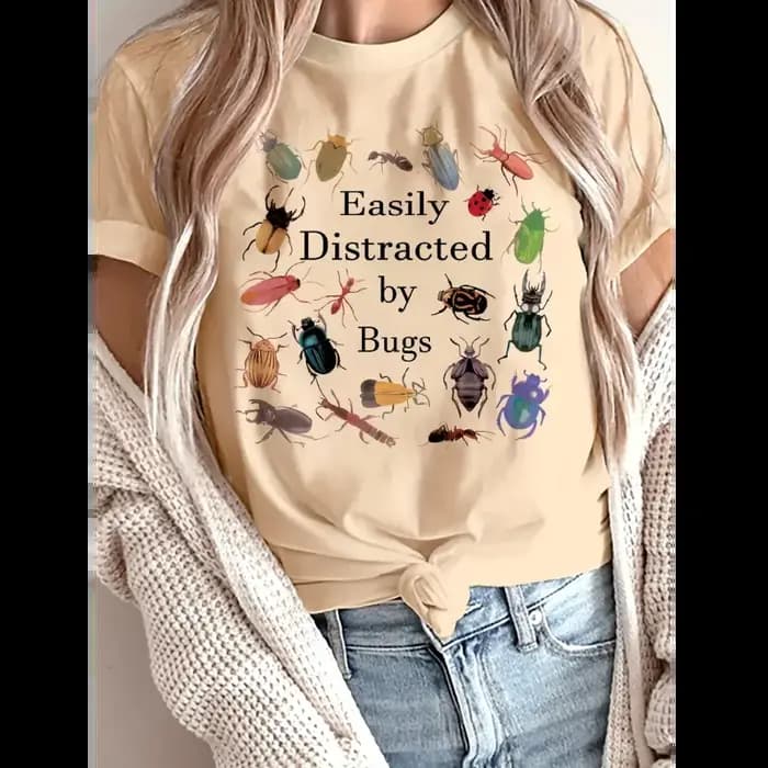 Anime insectes animaux imprimé col rond T-Shirt décontracté à manches courtes T-Shirt pour printemps