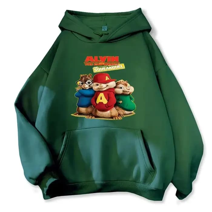 Sweat à capuche de dessin animé doux et confortable Alvin et les Chipmunks vert rouge bleu marine
