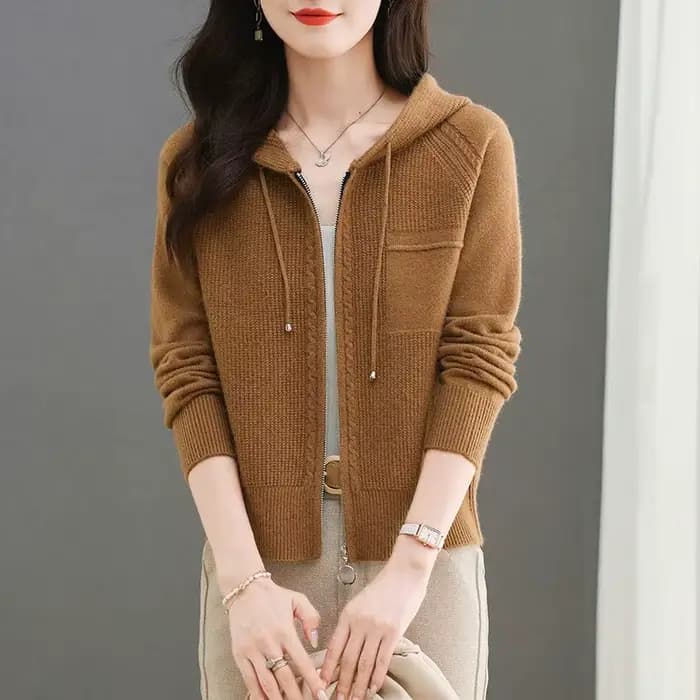 Cardigan tricoté à capuche rouge Rose pour femmes