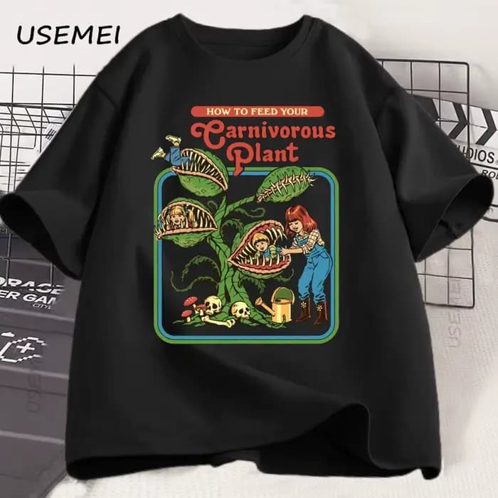 Plante carnivore imprimé T-Shirts hommes respirant coton à manches courtes t-shirt été ample décontr