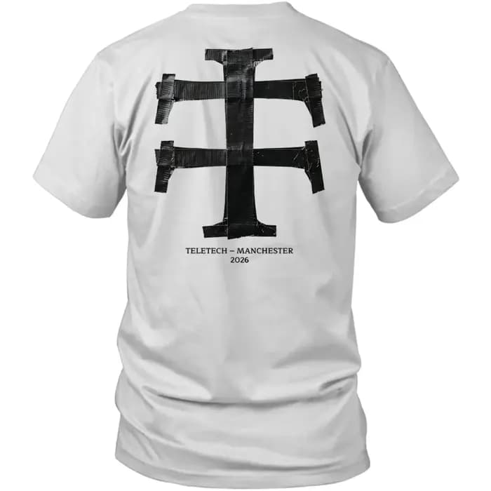 Teletech Manchester 2026 T-shirt imprimé au dos Techno Rave Electronic Music surdimensionné unisexe à manches courtes en coton avec motif graphique