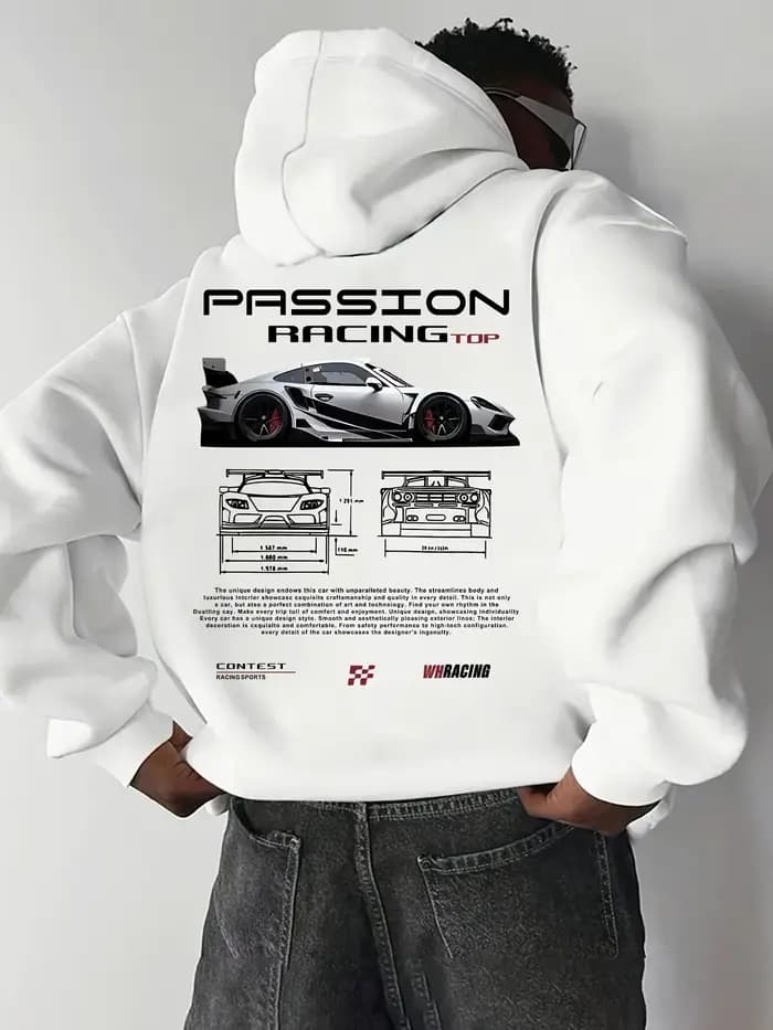 Sweat-shirt à capuche pour homme avec motif numérique populaire sur le thème des voitures