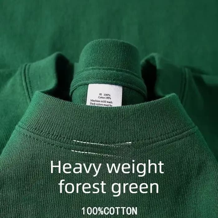 T-shirt Homme Vert Forêt Robuste 400 grammes Coton Pur Américain Manches Courtes Été Décontracté Haut de Base Coupe Ample