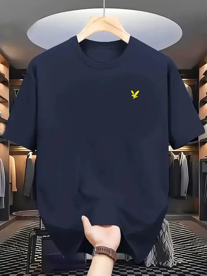 Été hommes 100% coton aigle Logo imprimé hauts de sport décontracté à la mode ample surdimensionné col rond à manches courtes T-shirt