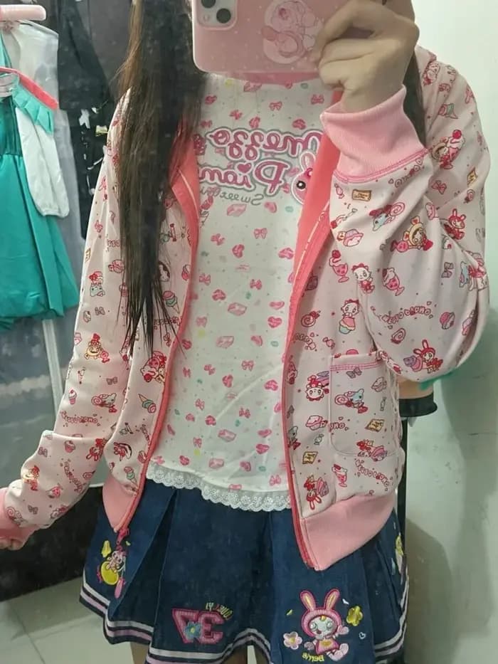 Japonais Kawaii mignon dessin animé imprimé sweats à capuche femmes décontracté Grunge Lolita