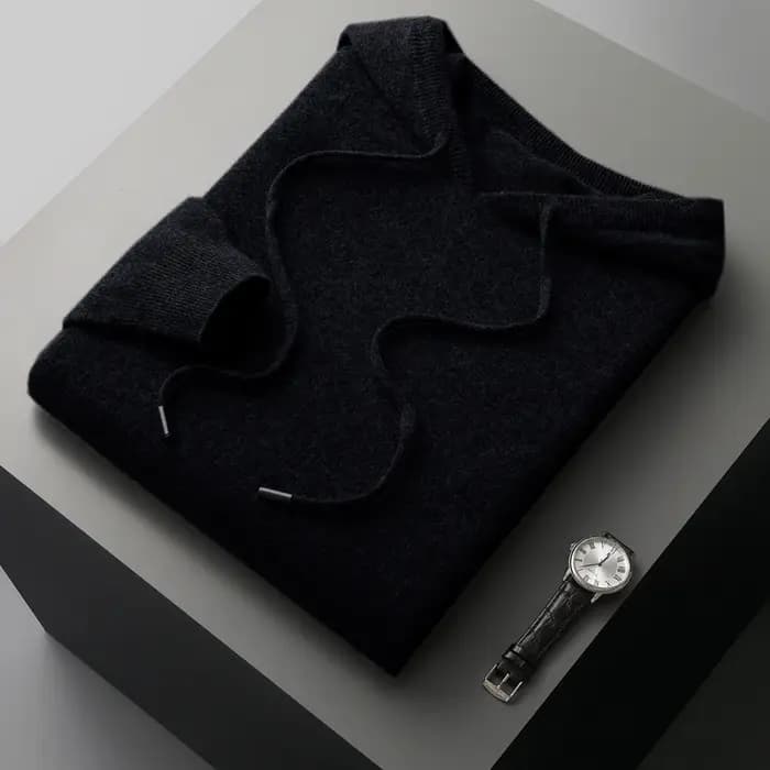 100% laine mérinos homme une pièce prêt à porter sweat à capuche tricoté automne hiver décontracté grand haut à manches