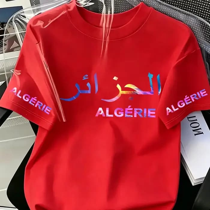 T-shirt décontracté d'été pour homme 100 % coton avec script arabe algérien