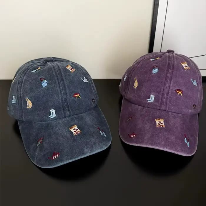 Casquette de baseball en coton lavé brodée de dessins animés personnalisés pour hommes et femmes