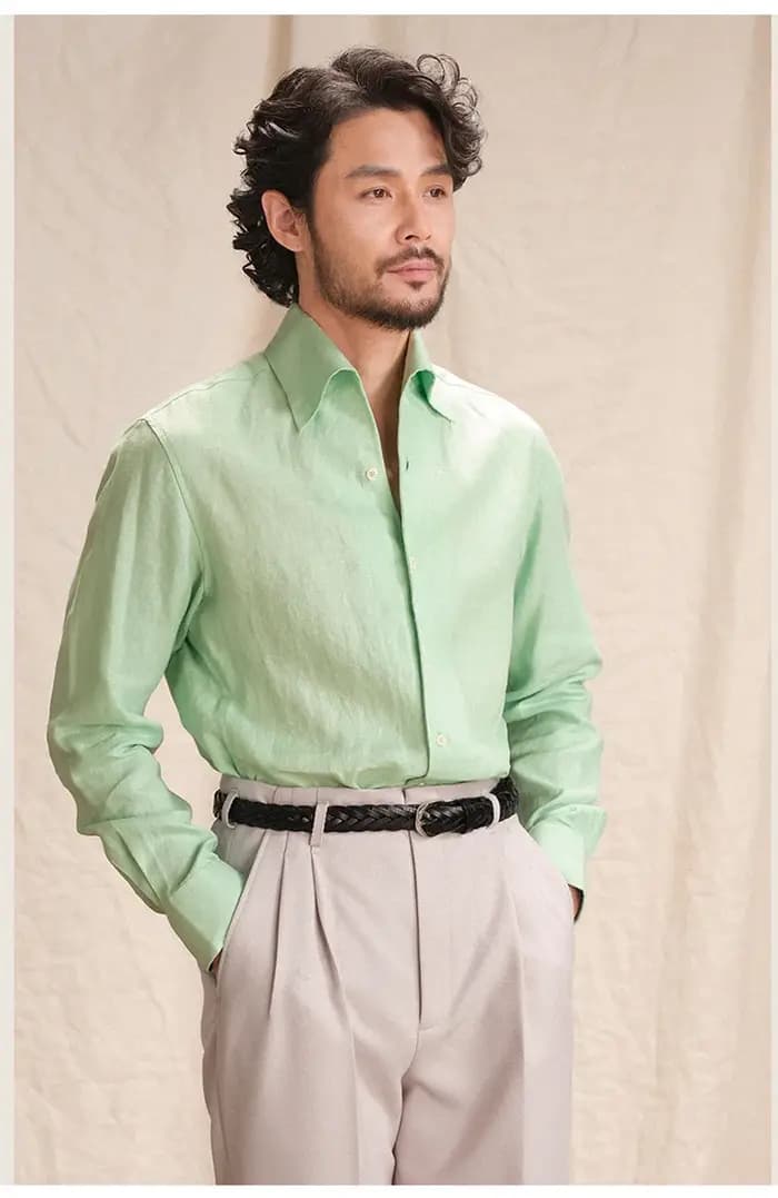 Chemise pour hommes haut de gamme en pur lin naturel - Blanc