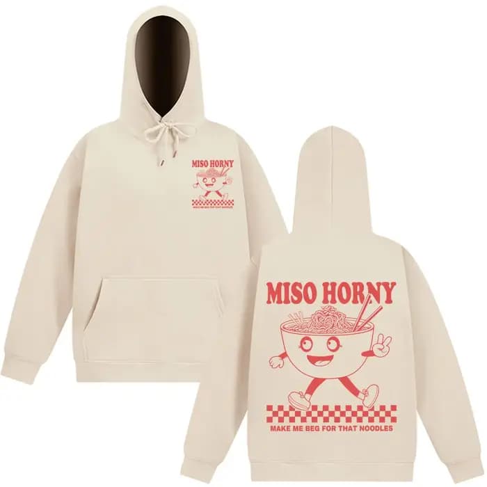 Miso Horny Ramen drôle Meme sweat à capuche hommes femmes mode Harajuku sweat automne et hiver Hip-hop Super ample Vintage pull