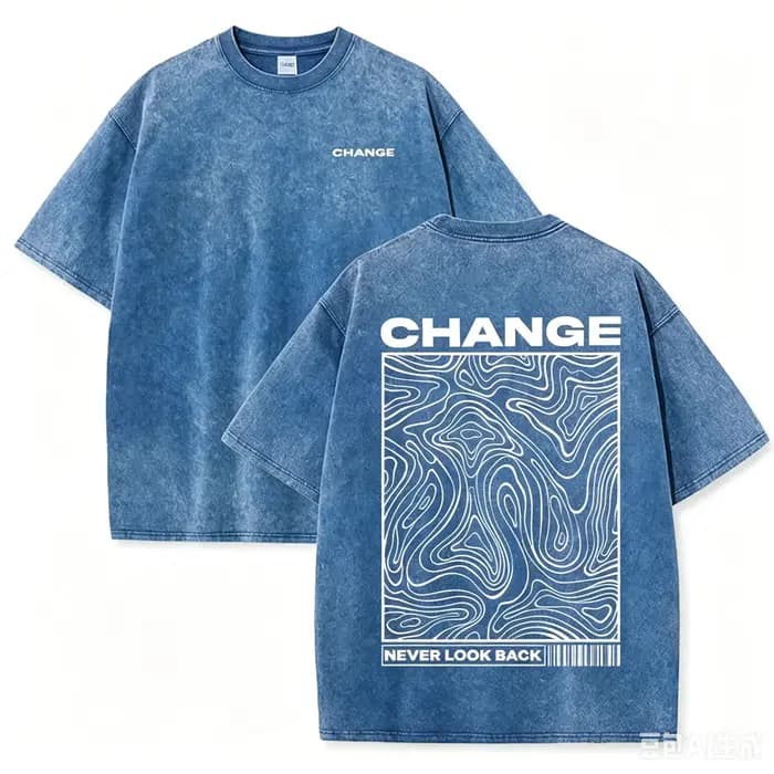 T-shirt minimaliste imprimé « CHANGE Never Look Back » noir délavé style streetwear