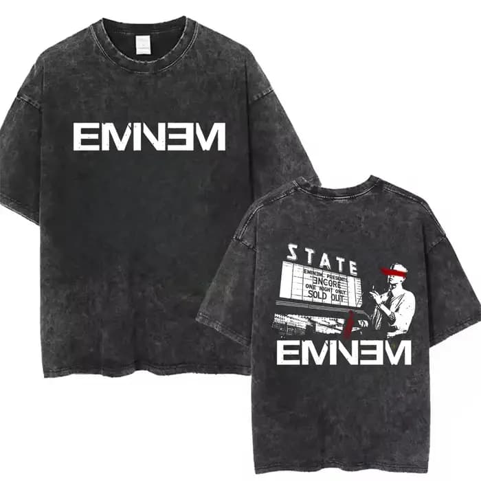 Nouveau T-shirt unisexe délavé avec motif graphique Eminem World Tour, style gothique streetwear, po
