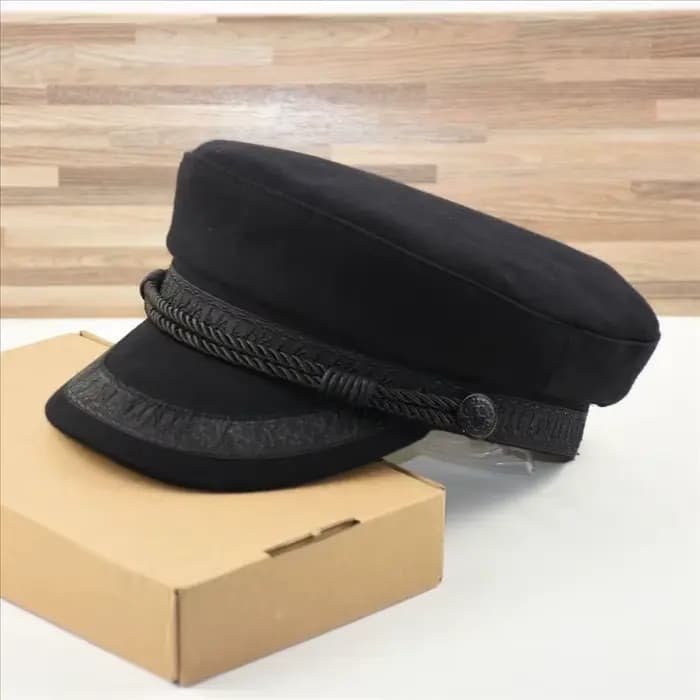 Casquette de capitaine grande taille noire à dessus plat – Chapeau pour homme à grosse tête