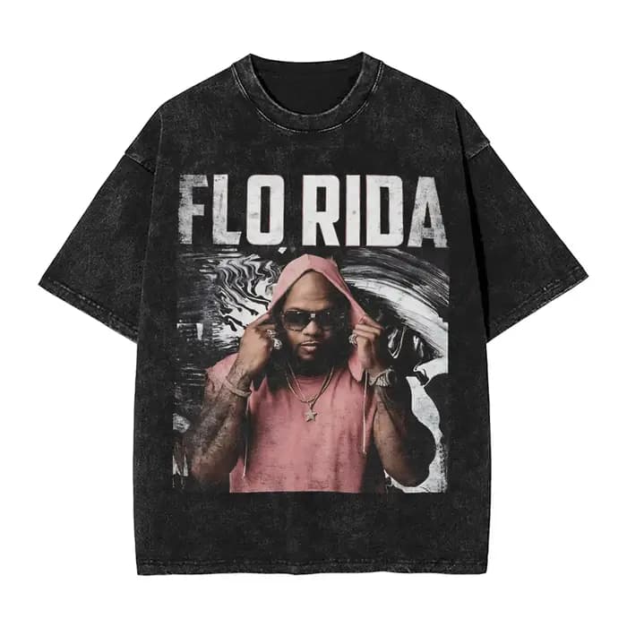 T-shirt délavé pour homme et femme, style hip hop, Flo Rida, Harajuku, été