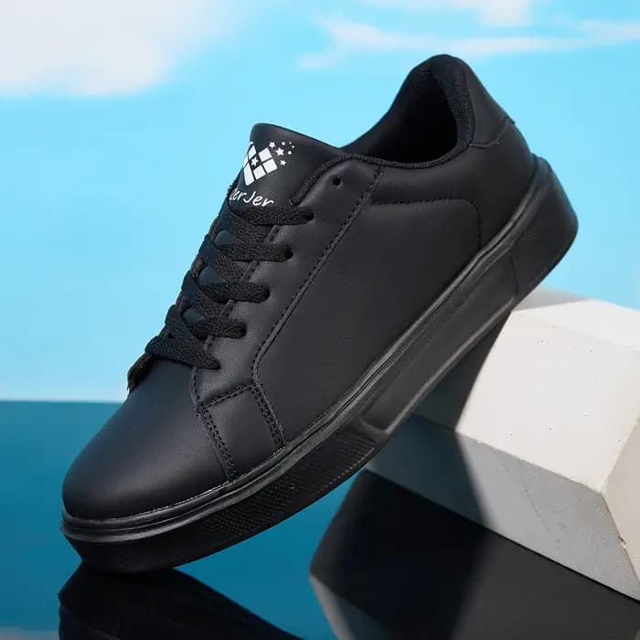 ZERJER Baskets décontractées en cuir blanc/noir pour hommes