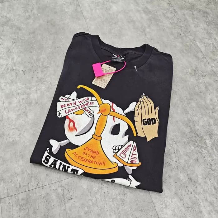 Yao mode Saint de Michael 25SS Vintage marque de luxe haute rue Y2k graphiques hommes hauts t-shirt surdimensionné