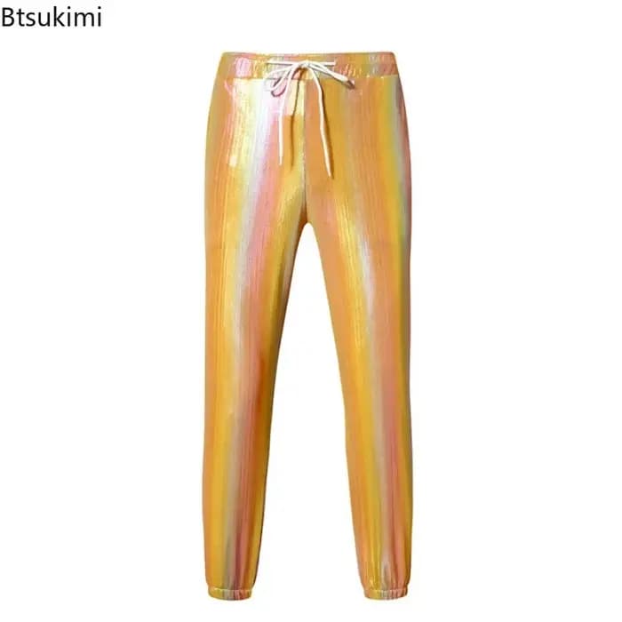 Pantalon de jogging tendance à rayures arc-en-ciel pour hommes, style hip-hop décontracté, avec cordon de serrage, idéal pour soirées disco et bals de promo, collection streetwear 2026