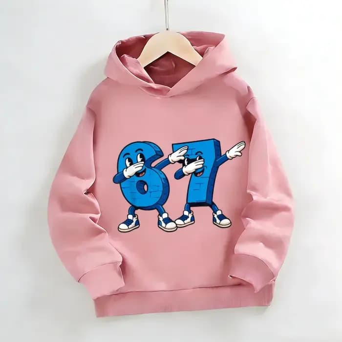 Sweat à capuche gris avec imprimé anthropomorphe numéro 67 pour garçons et filles | Haut