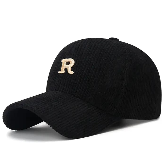 Casquette de baseball en velours côtelé avec lettre 'R' brodée en 3D