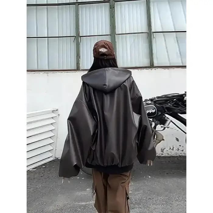 Veste en cuir à capuche Vintage pour hommes et femmes