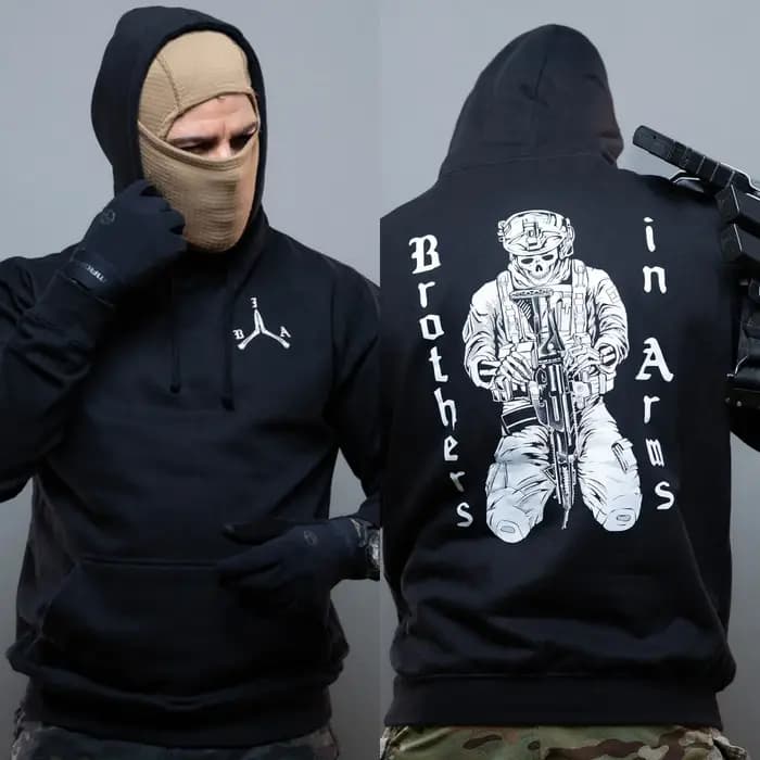 Brothers in Arms _ Sweat à capuche en coton graphique de luxe haut de gamme