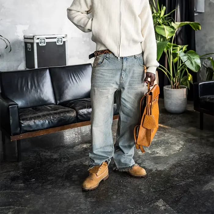 Jean unisexe coupe droite délavé style décontracté streetwear