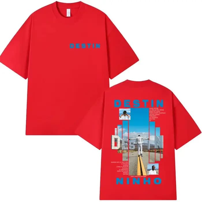 Rappeur NINHO DESTIN Tour 2025 T-shirt graphique hommes mode d'été surdimensionné coton T-shirts Vin