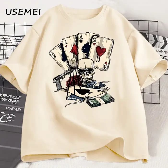 Drôle squelette Poker T-shirt hommes femmes imprimé mode coton
