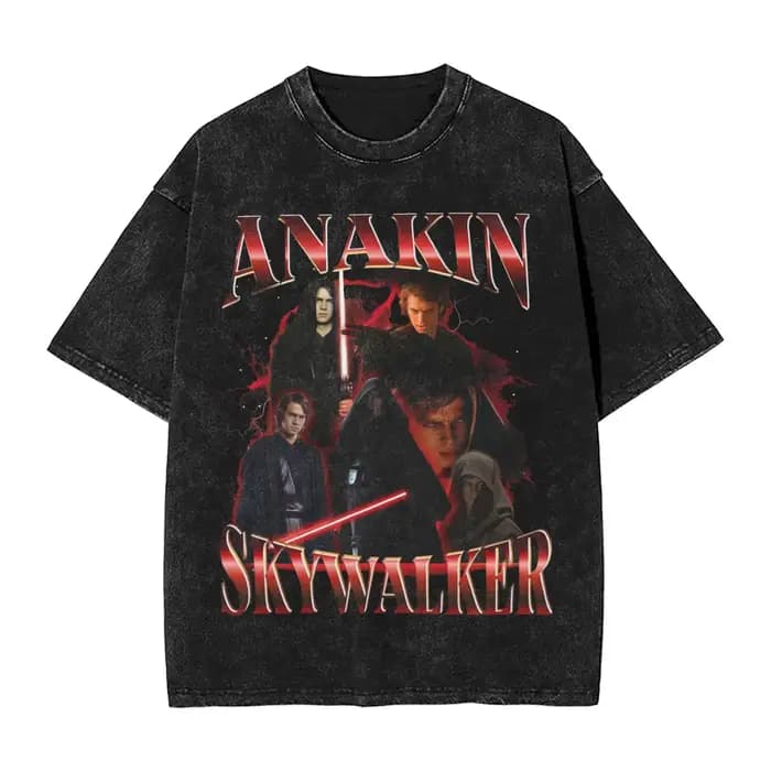 T-shirt délavé Anakin Skywalker Sith rétro Collage Hip Hop Vintage T-Shirts Harajuku Streetwear grap