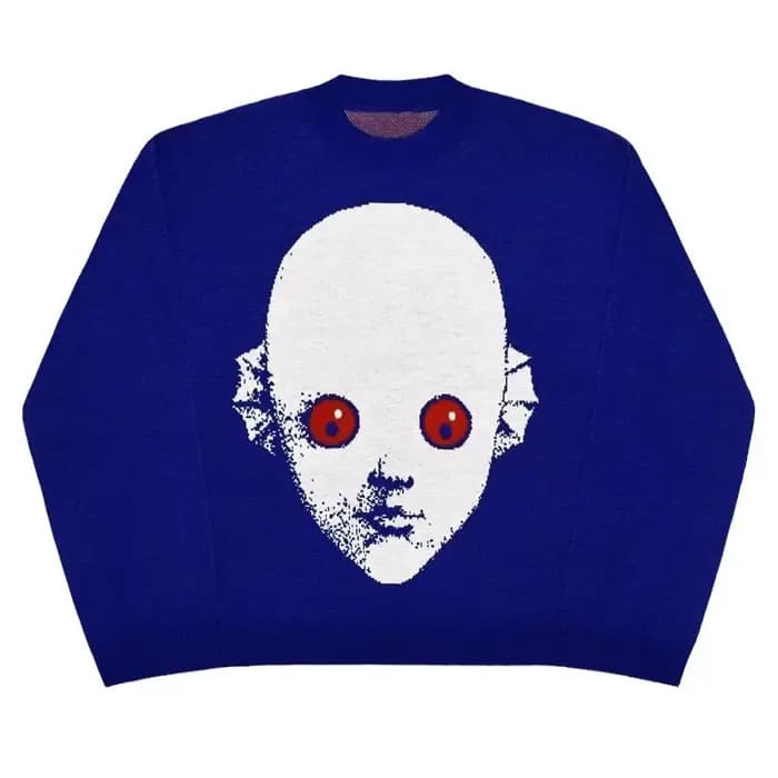 Européen et Américain Nouveau Hip Hop Rue Pull Tricoté Hommes Gothique Imprimé À Capuche Automne Harajuku Pull À Capuche