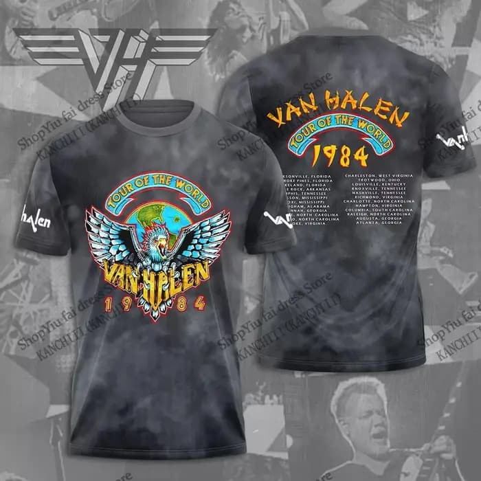 T-shirt imprimé 3D vintage du groupe de rock Van Halen