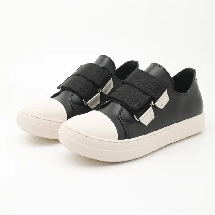Baskets plateforme en cuir noir pour hommes et femmes, à double boucle, style streetwear, mode urbai