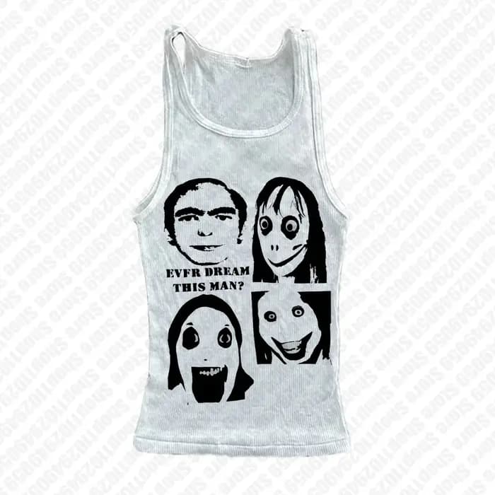 T-shirt court Y2K à imprimé gothique, style streetwear Harajuku, blanc, à bretelles, pour femme, man