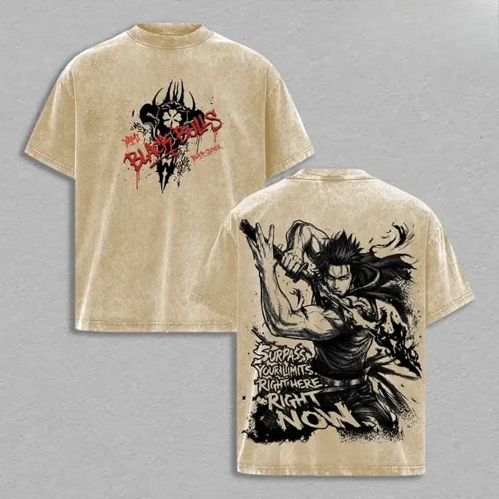 T-shirt Anime Black Clover Yami Sukehiro pour hommes et femmes, en coton lavé, style rétro, surdimen