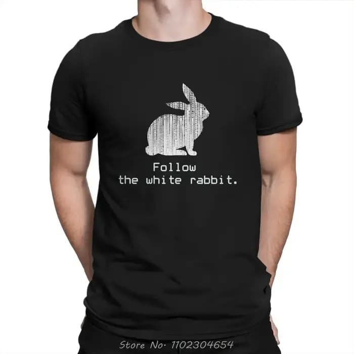 The Matrix Neo Film Follow the white Rabbit1 t-shirt hommes Ofertas grand col rond t-shirt coton déc
