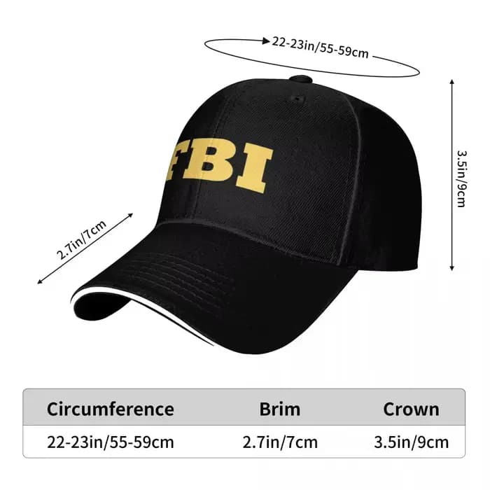 Casquettes de Baseball avec lettres du FBI jaune doré pour femmes et hommes