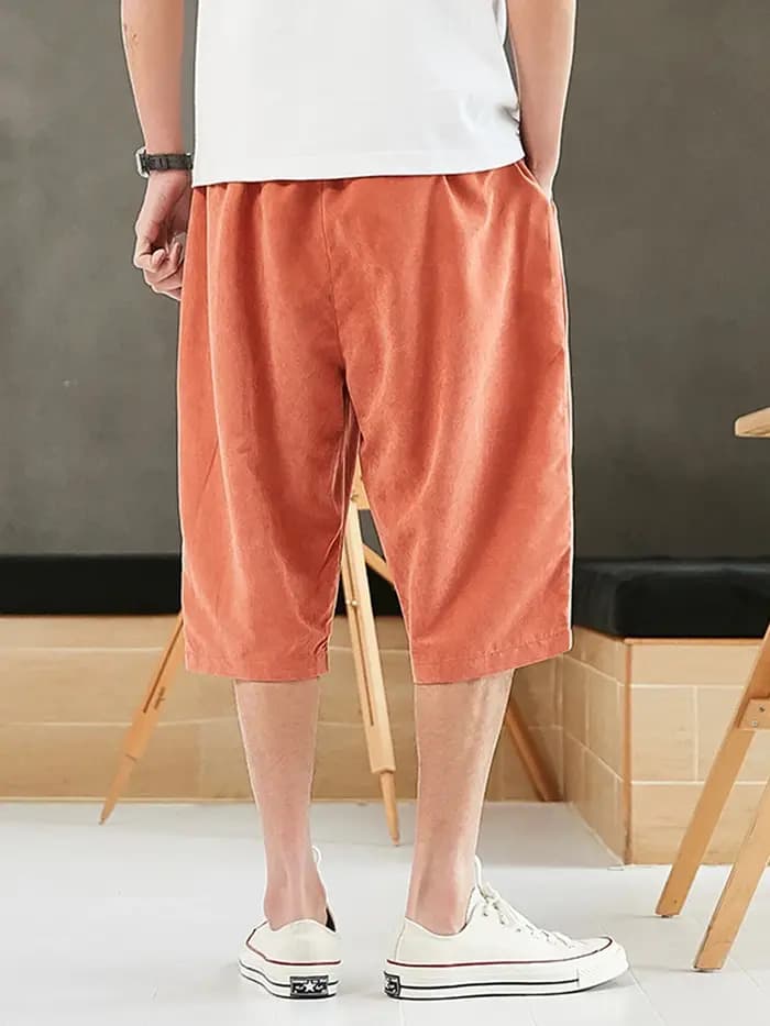 Grande taille été sarouel hommes courts Joggers Style chinois mollet décontracté Baggy pantalon mâle