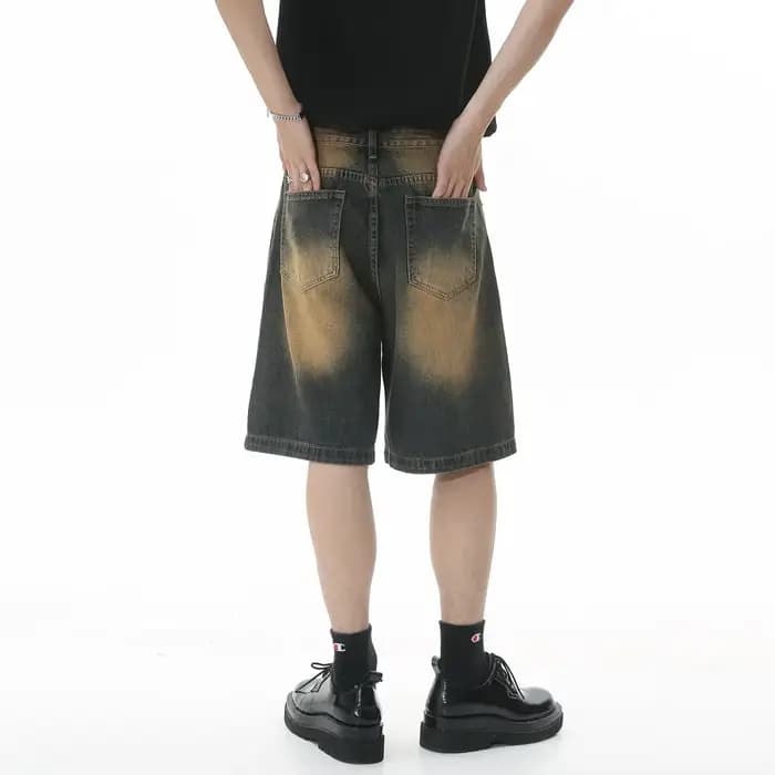 Jean Vintage à Jambes Larges pour Homme, Short en Denim, Longueur Genou, Streetwear, Été