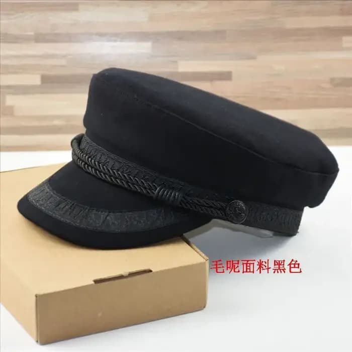 Chapeau de capitaine noir classique, casquette à visière plate de grande taille, style nautique brit