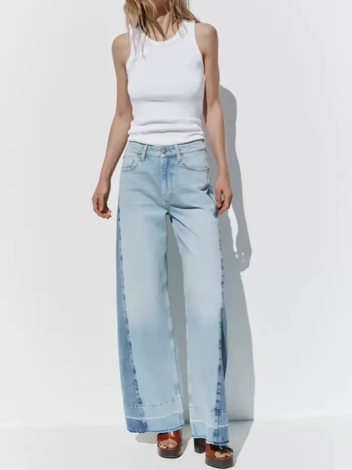 2025 Ropa Y2K mode contraste Patchwork Vintage bleu Baggy jean pantalon pour femmes vêtements droite dame élégant Denim pantalon