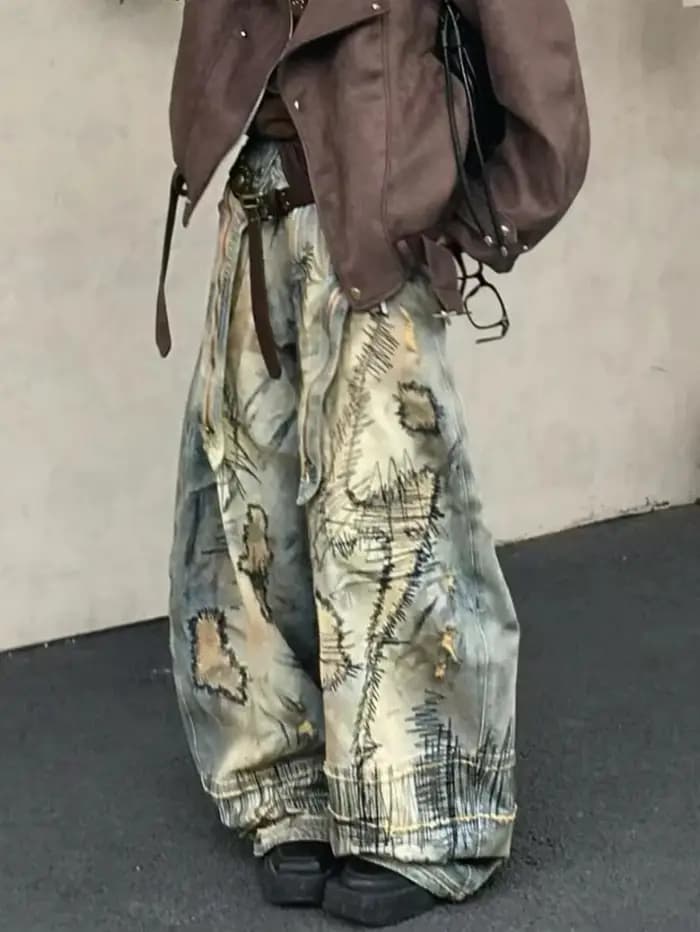Pantalon en Denim brodé de Style American Street Destruction