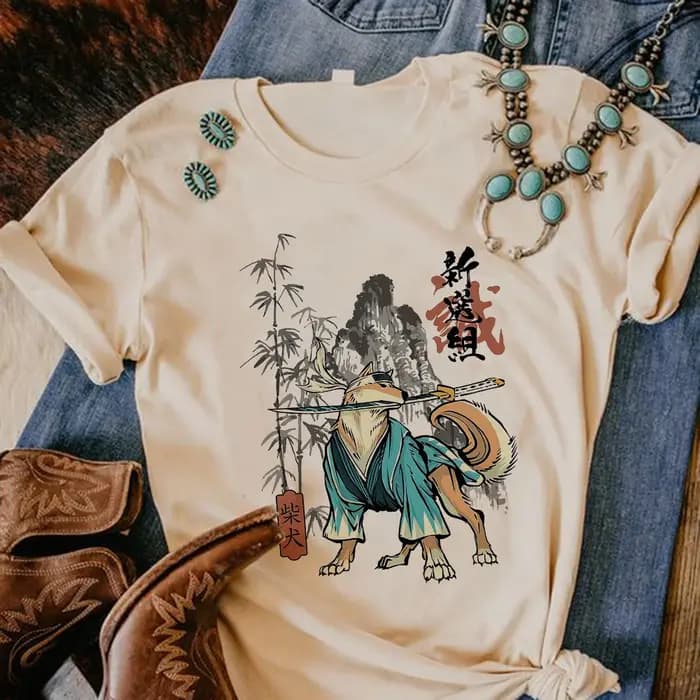T-shirt Shiba Inu pour femme, streetwear, vêtements japonais, 600 y2k
