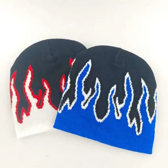 1 pièce de bonnet tricoté à motif de flamme imprimé double face