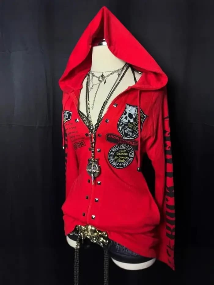 Nouvelle veste à capuche Y2K punk rétro américaine 2026
