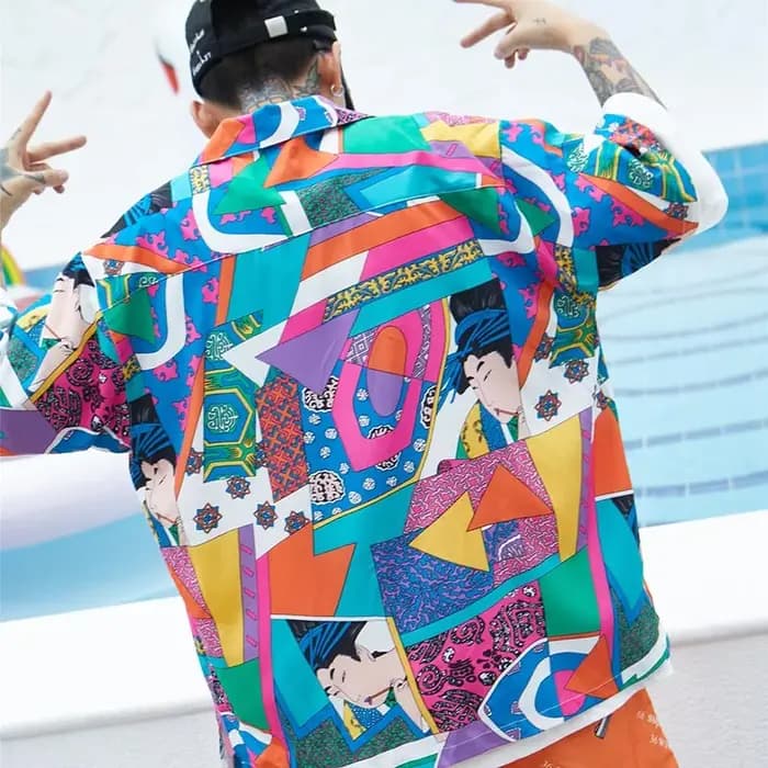 Hommes lâche Hip Hop chemise Harajuku japonais Ukiyo E Anime