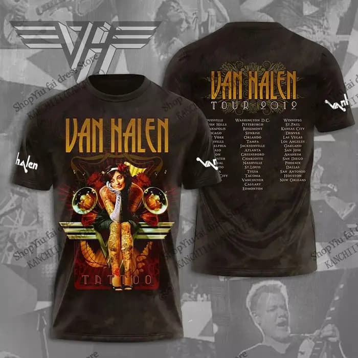 T-shirt imprimé 3D vintage du groupe de rock Van Halen