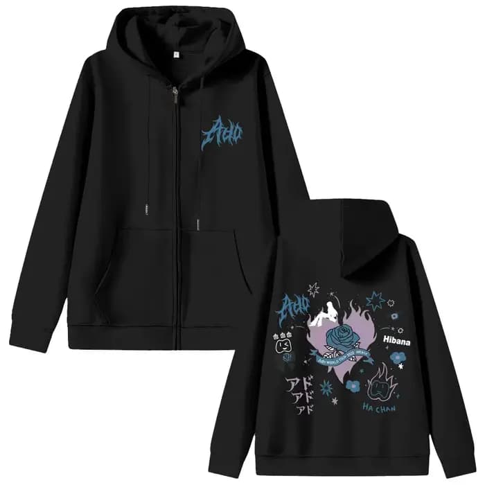 Ado World Tour 2025 Hibana sweat à capuche avec fermeture éclair hommes femmes mode dessin animé japonais Manga Style veste zippée unisexe sweat-shirt décontracté