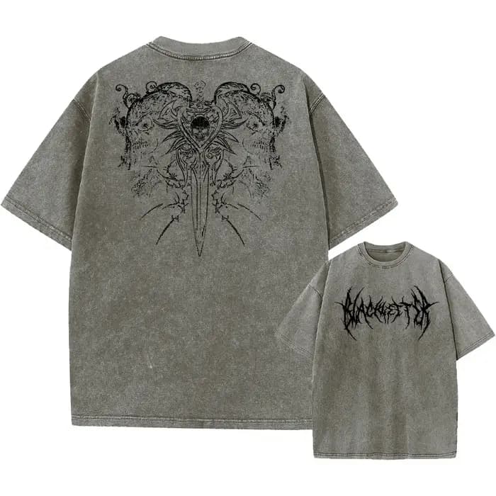 T-shirt vintage pour homme Y2k avec motif crâne et épée